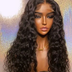 4x4 Lace Closure Wig Virgin Hair Density 150% 1B Natural Brown 22in Water Wave